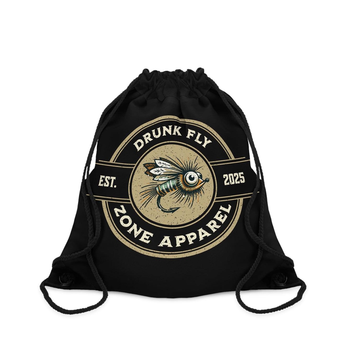 Drawstring Bag – Vintage Fishing Fly Logo, Est. 2025